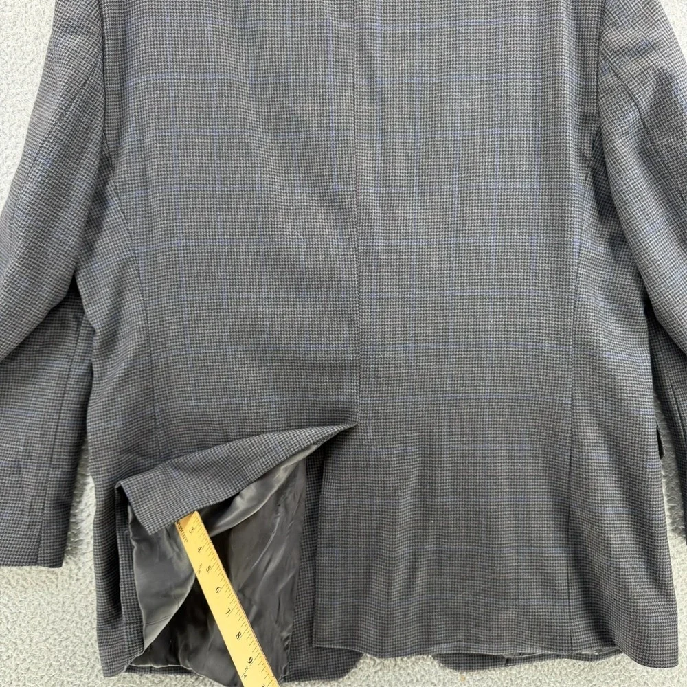 Jos A Bank Traveler Tailored Fit Sport Coat Blazer Men 48R Wool Houndstooth Gray